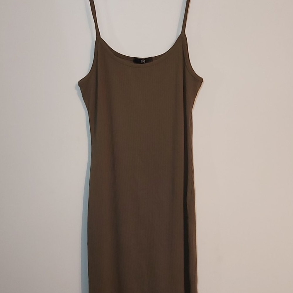 Olive green ribbed spaghetti strap maxi dress